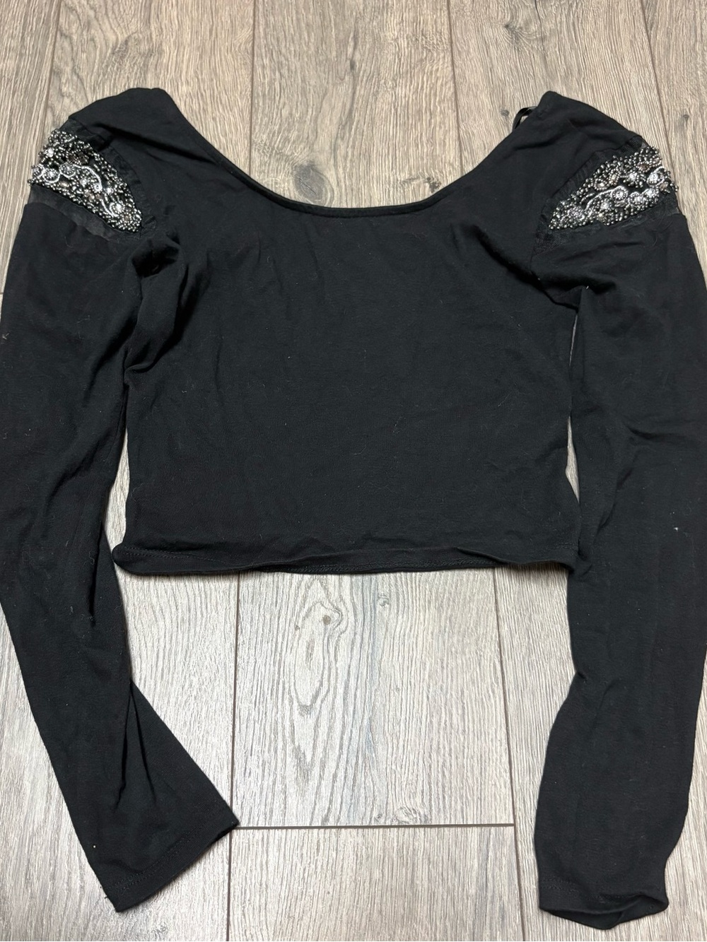 Black beaded funky long sleeve tee shirt y2k